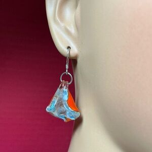 Sterling Silver Wire Dangle Red Glass Earrings. 1.75 inches long